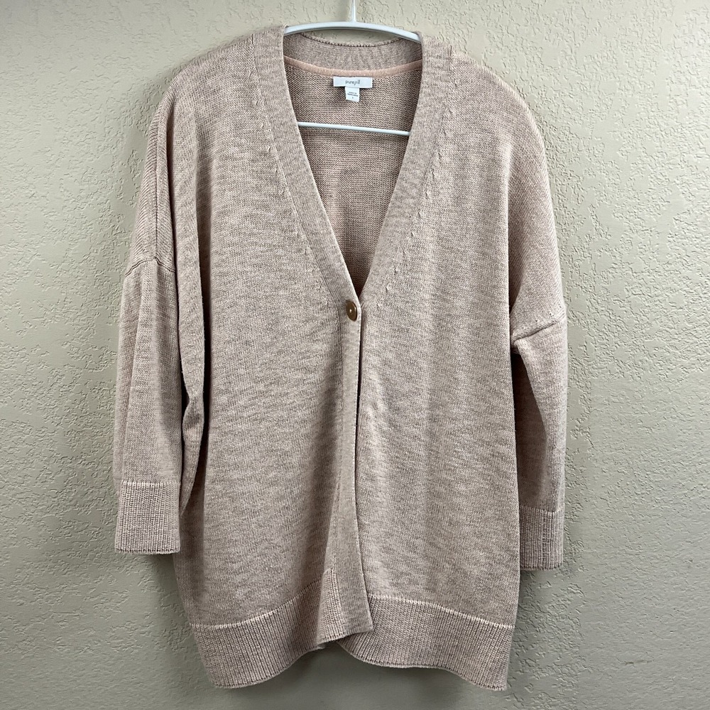 J Jill Cardigan Womens Large Pale Pink Button Knit Open Sweater Boho Ribbed Cuff